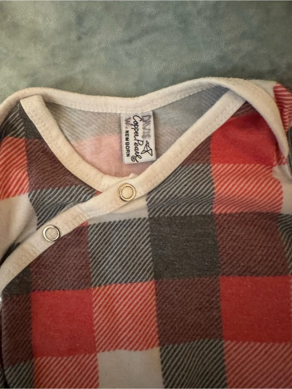 Copper pearl Red & Gray Buffalo Plaid Knotted Baby Gown